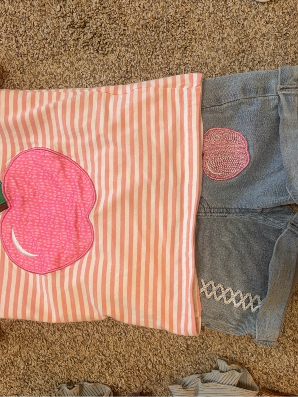 Pink Stripe Top with Appliqué Peach